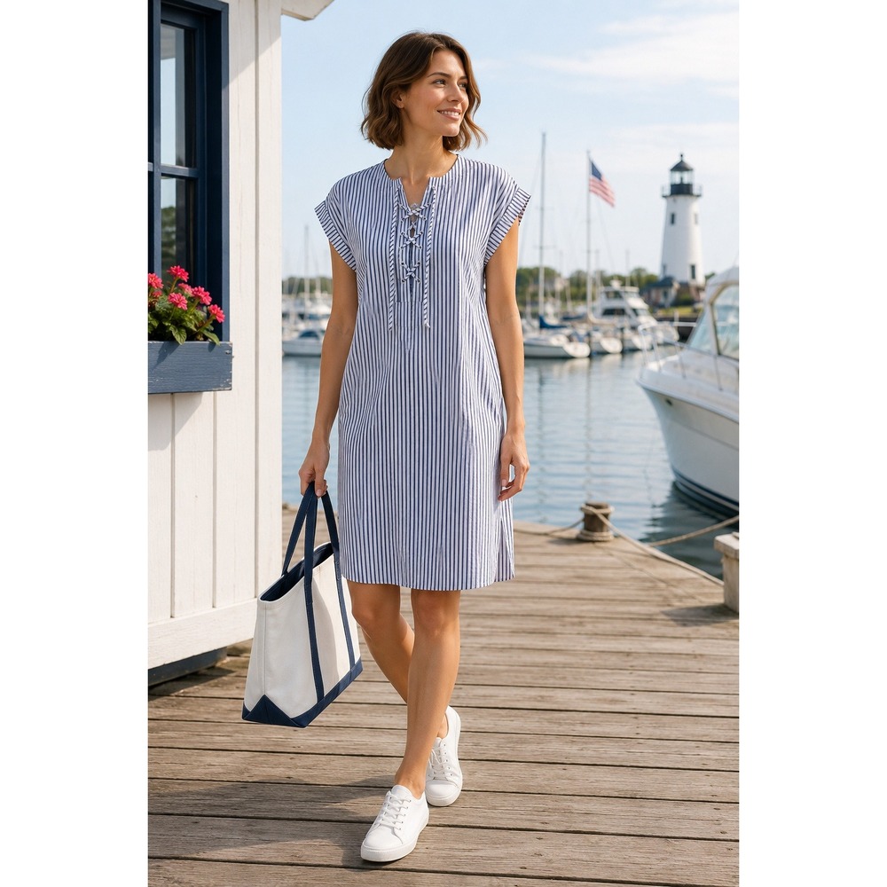 J.Crew Cotton Nautical Dress Womens Small Blue White Stripe Coastal Preppy Vacay